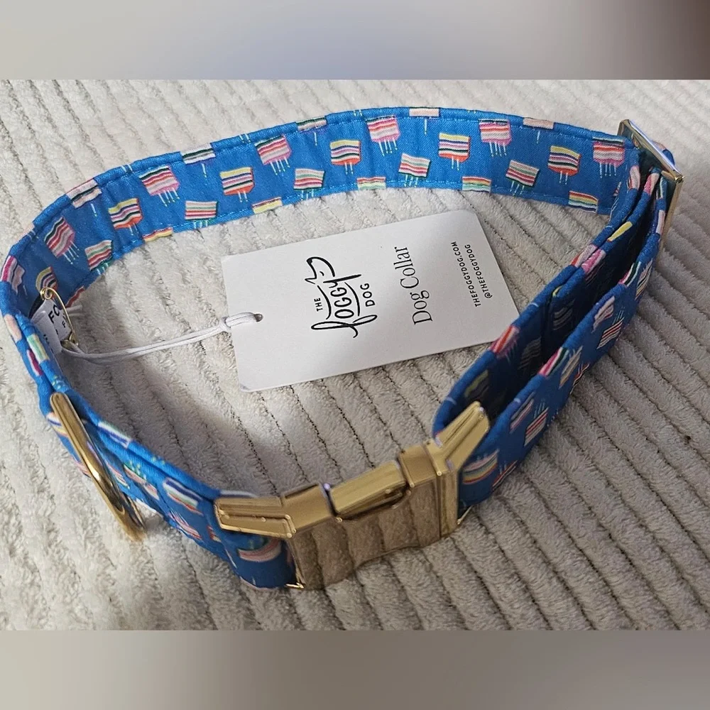 The Foggy Dog Blue Birthday Cake Dog Collar (M)